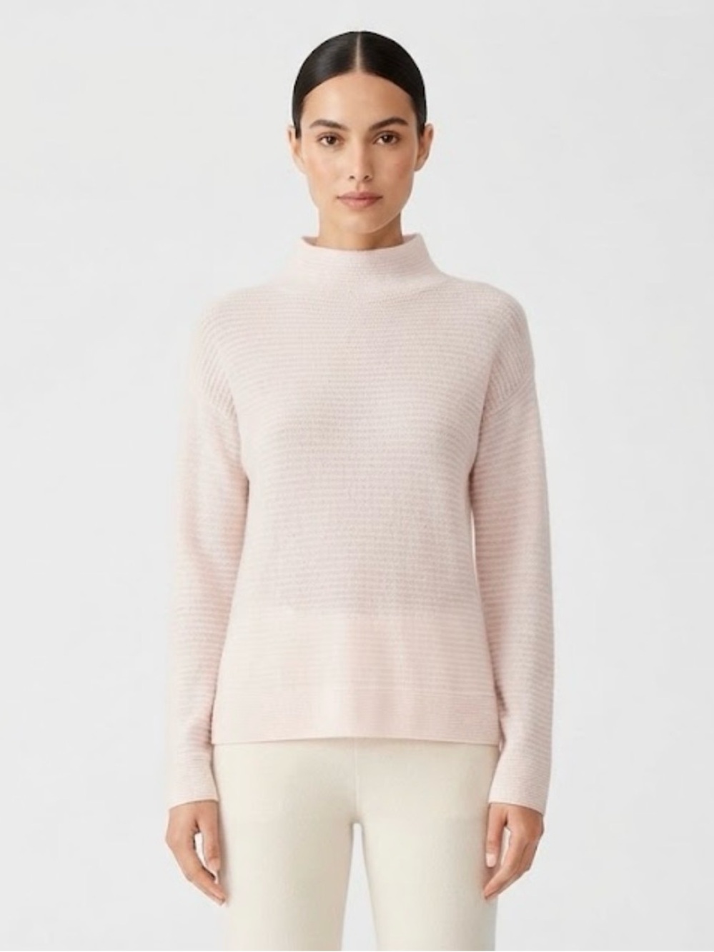 White + Warren 100% Cashmere Mock Neck Sweater Blush Pink XS